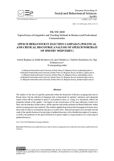 (PDF) Speech Behaviour In Election Campaign (Political And Critical ...