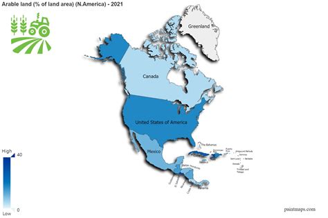 Arable Land Percentage Of Land Area On N.america Map