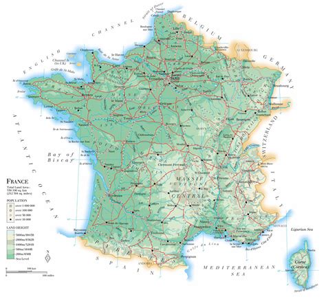 Large detailed physical map of France with roads and cities | Vidiani ...