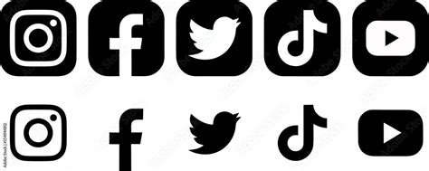 Social media icons. Instagram, Facebook, Twitter, TikTok, YouTube black ...