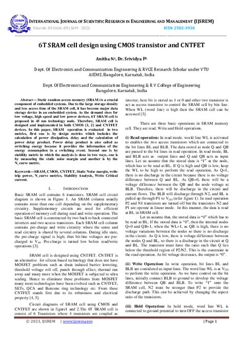 (PDF) 6T SRAM cell design using CMOS transistor and CNTFET