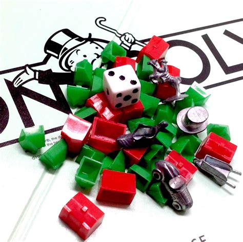 Monopoly Game Pieces Party Red Green Hotels Houses Movers