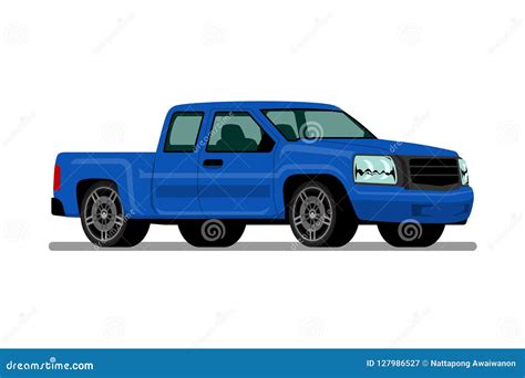 Isolated Blue Pickup Truck, Diesel Engine Vehicle on White Background ...