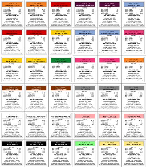 Monopoly Cards Printable