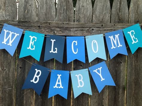 Welcome baby banner. Welcome baby sign. Baby boy shower