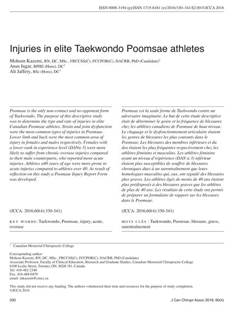 (PDF) Injuries in elite Taekwondo Poomsae athletes