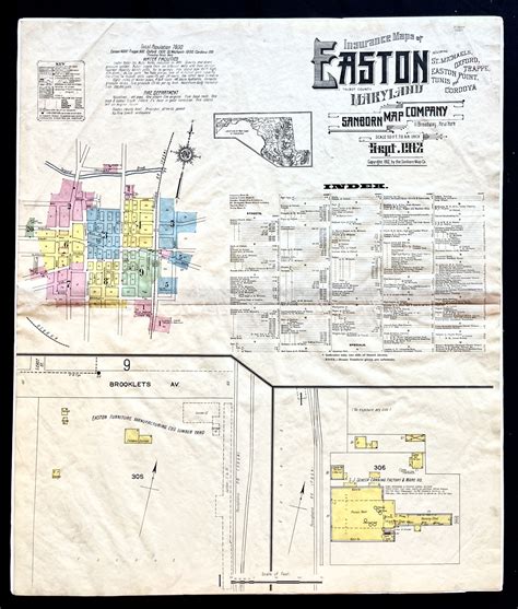 Rare 1912 Sanborn Insurance Map of Easton, Maryland Talbot County ...