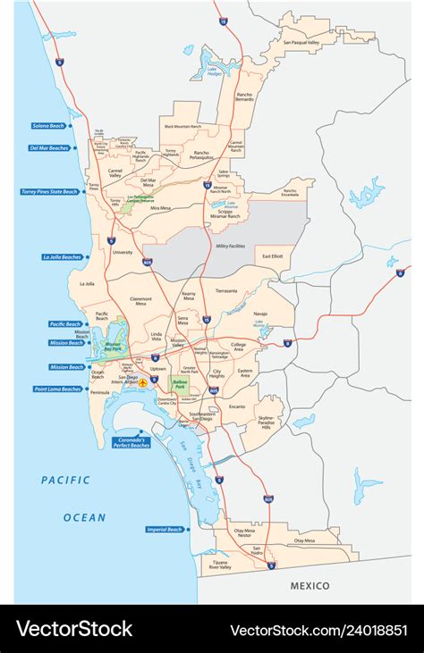 San diego administrative and beach map Royalty Free Vector