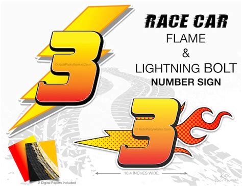 Race Car Number 3, Race Car Birthday, Lightning Bolt Number Decorations ...