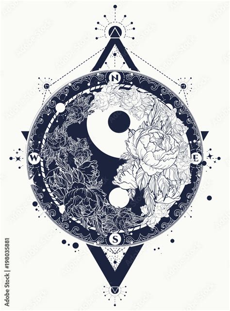 Yin and Yang tattoo art vector. Yin Yang meditative tattoo art. Black ...