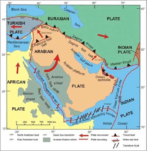 Arabian Plate Boundaries and Relative Movements (Johnson 1998 ...