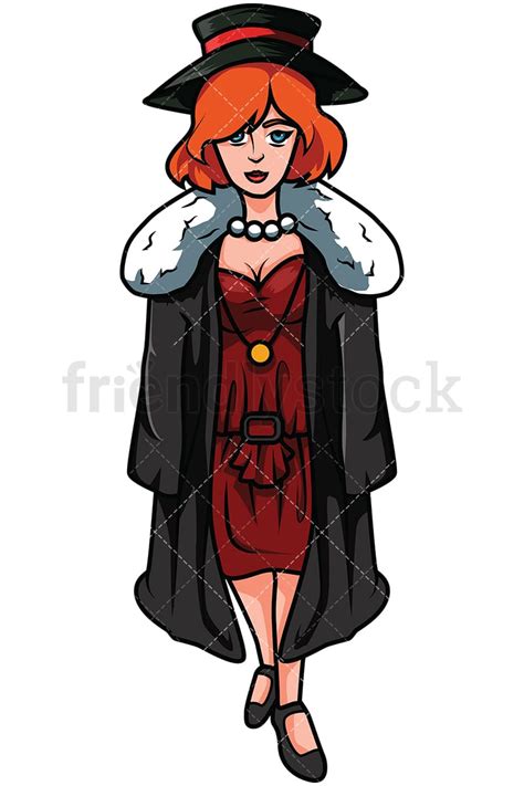 Female Mobster Wearing Fur Coat Vector Cartoon Clipart - FriendlyStock