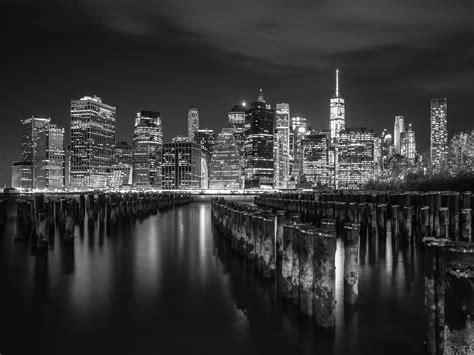 New York City Skyline Night Photography Black and White NYC - Etsy Israel