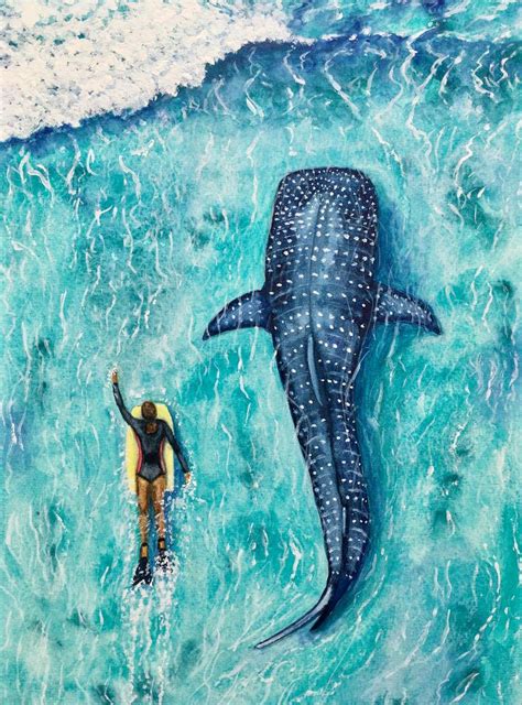 Sharing the Surf, Whale Shark Painting by Joy Clifton | Saatchi Art