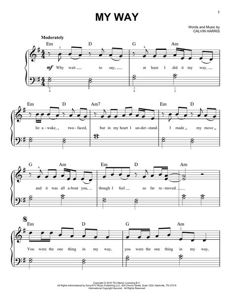 Calvin Harris "My Way" Sheet Music Notes | Download Printable PDF Score ...