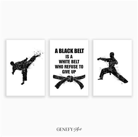 Taekwondo Watercolour Art Print Set of 3 Black and White Taekwondo ...