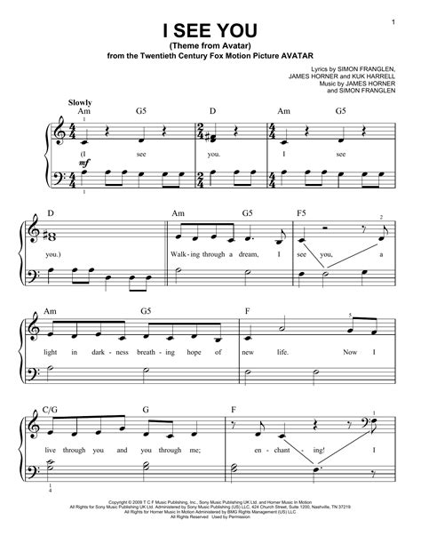 I See You (Theme From Avatar) | Sheet Music Direct