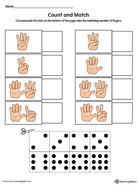 Finger Counting and Number Match Worksheet (Color) | MyTeachingStation.com