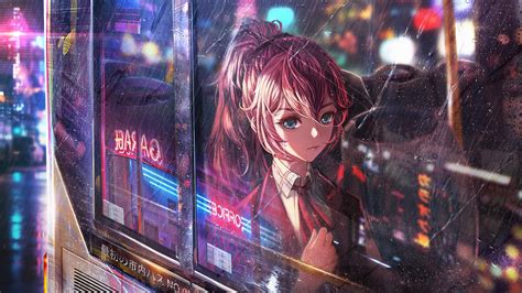 3840x2160 Anime Girl Bus Window Neon City 4k 4K ,HD 4k Wallpapers ...