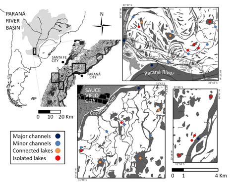 Map of a section of the Paraná River floodplain showing the placement ...