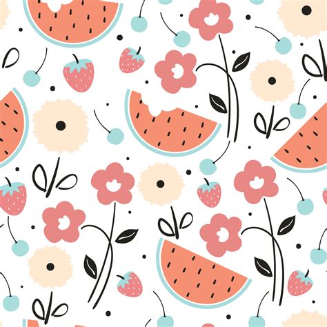 seamless pattern cute cartoon flower and leaves. for kids wallpaper ...