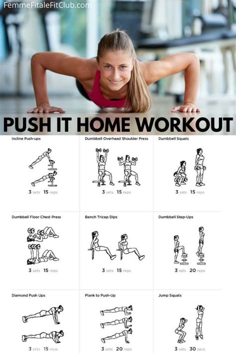 6 Day Push Workout At Home With Dumbbells for Weight Loss | Fitness and ...