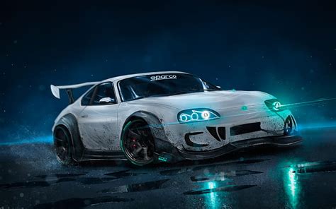 HD wallpaper: Toyota Supra Neon Lights 4K, Blue, reflections, LED ...