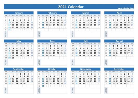 2021 Calendar With Week Number Printable Free 2021 Calendar Weeks ...