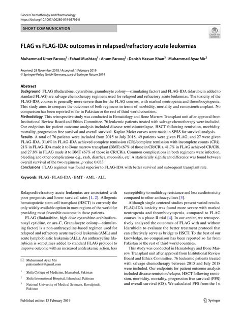 (PDF) FLAG vs FLAG-IDA: outcomes in relapsed/refractory acute leukemias