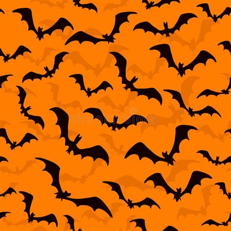 Seamless Wallpaper with Bats for Halloween on Orange Background Stock ...