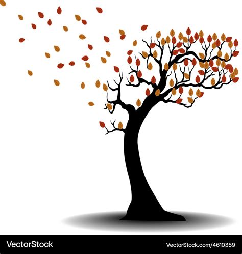 Decorative autumn tree silhouette with brown leave