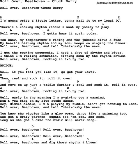 Song Roll Over, Beethoven by Chuck Berry, song lyric for vocal ...