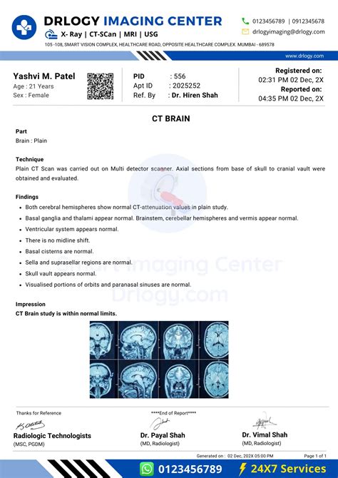 Brain CT Scan Report Format: 10 Key Clinical Guidelines & Example - Drlogy