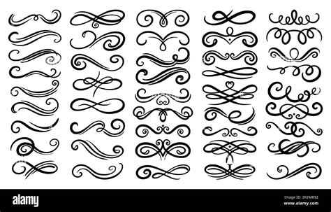 Swirl border set, ornament design collection. Filigree line flourish ...