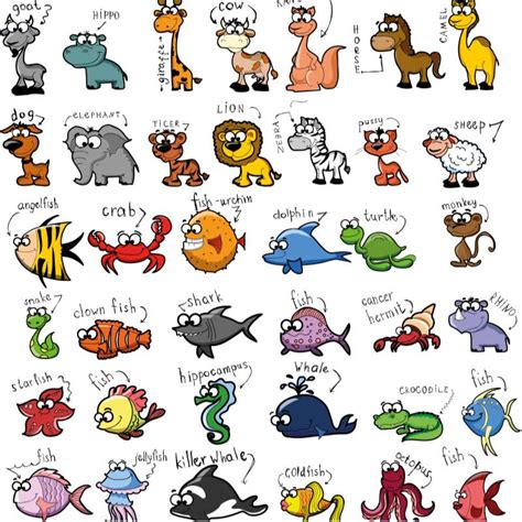 an image of different types of animals and their names in the form of ...