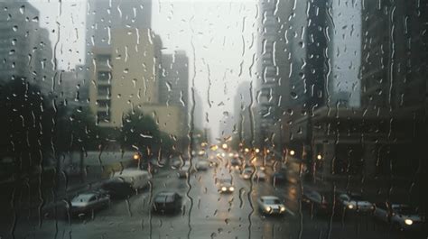 Premium AI Image | Rainy City View Through Glass Window