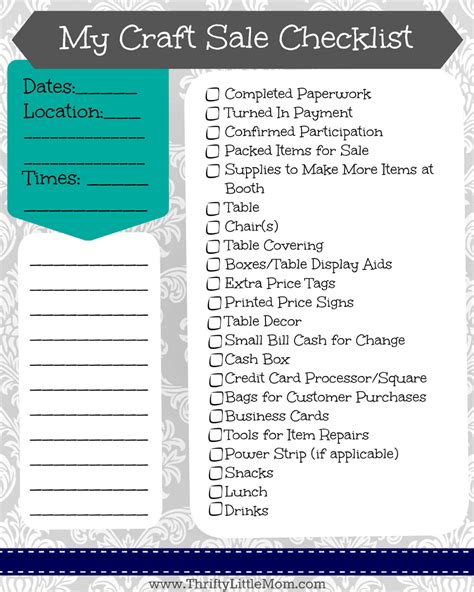 Free Printable Craft Show Checklist » Thrifty Little Mom