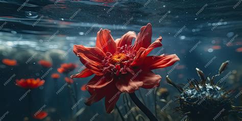 Premium AI Image | middlemist red flower underwater ai generative