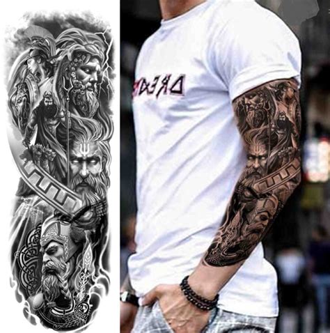 God Full Sleeve Temporary Tattoo Black & Gray Tattoos God Zeus - Etsy ...