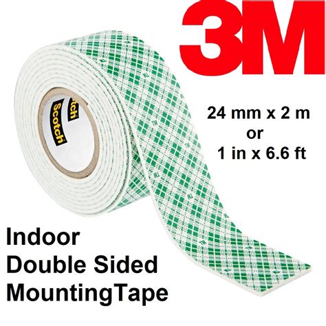 3M Double Sided Tape 24mm x 2m Foam Type Scotch Indoor Mounting Tape 1 ...