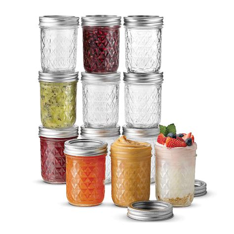 Crystal Regular Mouth 8 oz Jelly Mason Jars with Lids and Bands , High ...