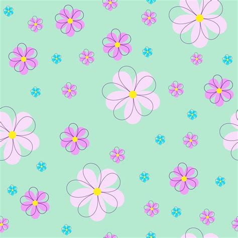 Floral seamless pattern, cute pink and blue cartoon flowers on light ...