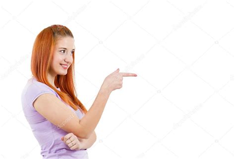 Happy woman pointing finger at someone — Stock Photo © SIphotography ...