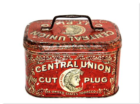 Antique Central Union Cut Plug Tobacco Tin, Old Tobacco Tin