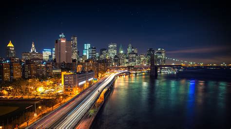 cityscape, New York City, Long Exposure, USA, Brooklyn Bridge, West ...