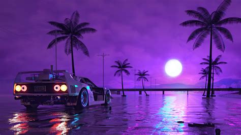 Retro Wave Sunset and Running Car Wallpaper, HD Artist 4K Wallpapers ...