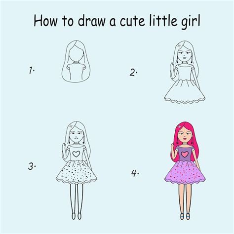 Premium Vector | Step by step to draw a cute girl. drawing tutorial a ...