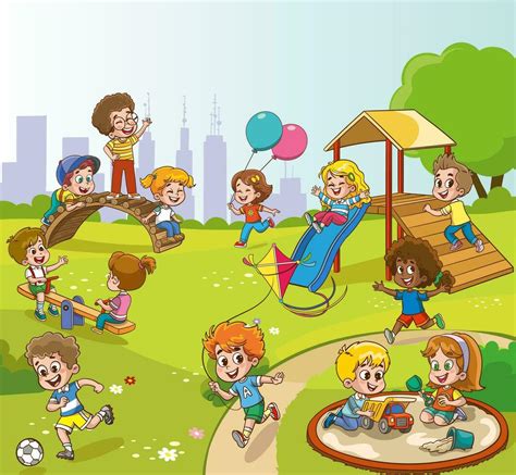 kids activities at the playground.Children playing in the park ...