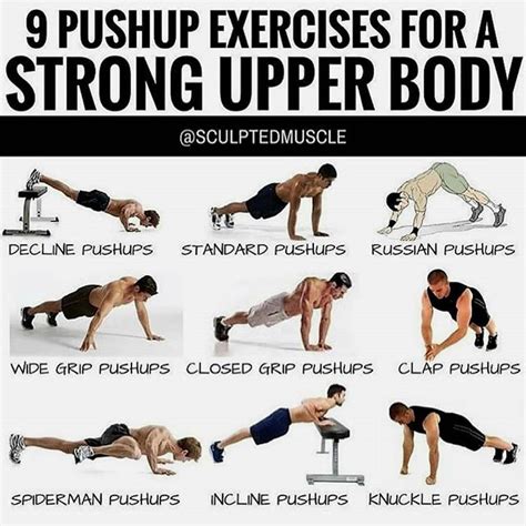 9 PUSHUP EXERCISES FOR A STRONG UPPER BODY by @sculptedmuscle - Pushups ...