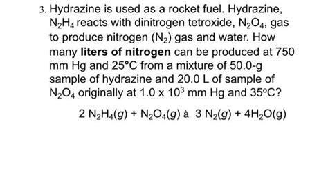 Solved 3. Hydrazine is used as a rocket fuel. Hydrazine, | Chegg.com